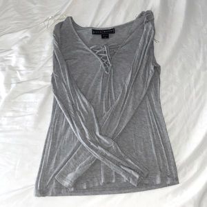 Grey Tie Up Front Long Sleeve